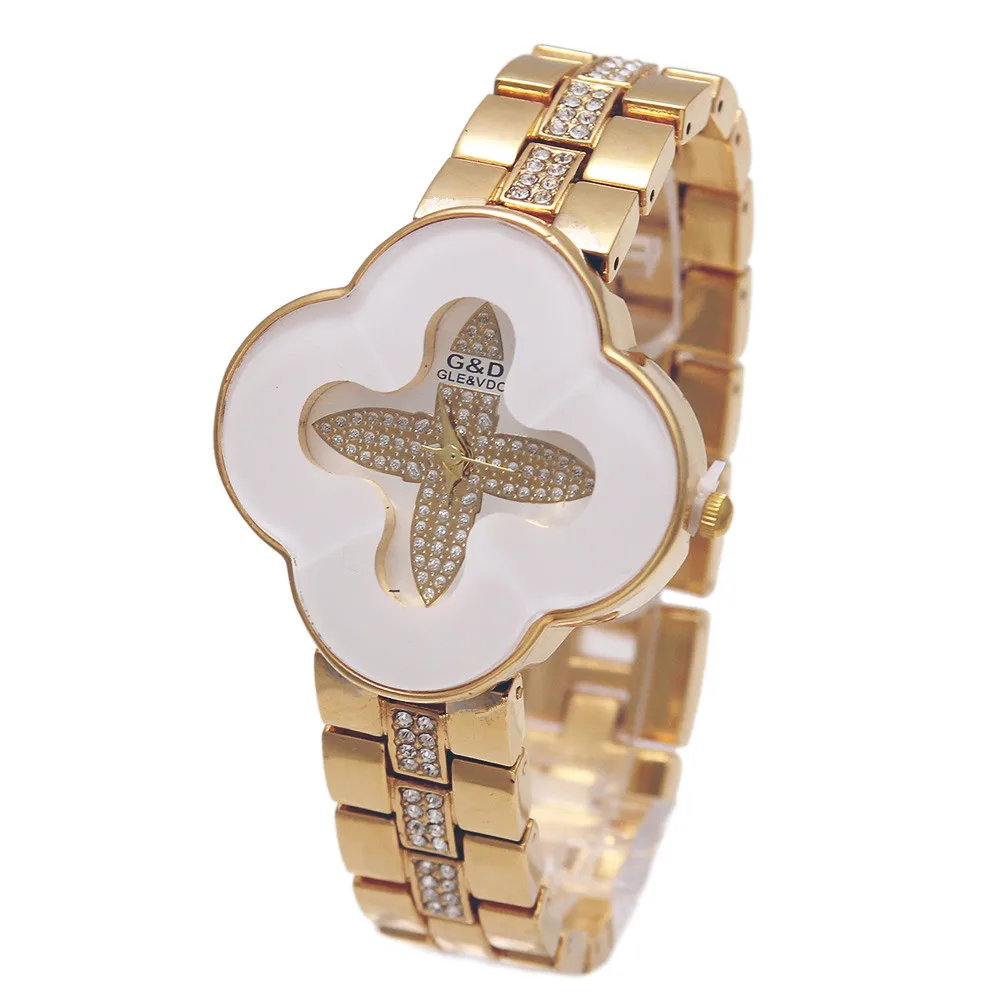 Женские часы G& D, кварцевые наручные часы с четырехлистным клевером, женские часы-браслет из нержавеющей стали, Relogio Feminino Relojes Mujer - Цвет: White