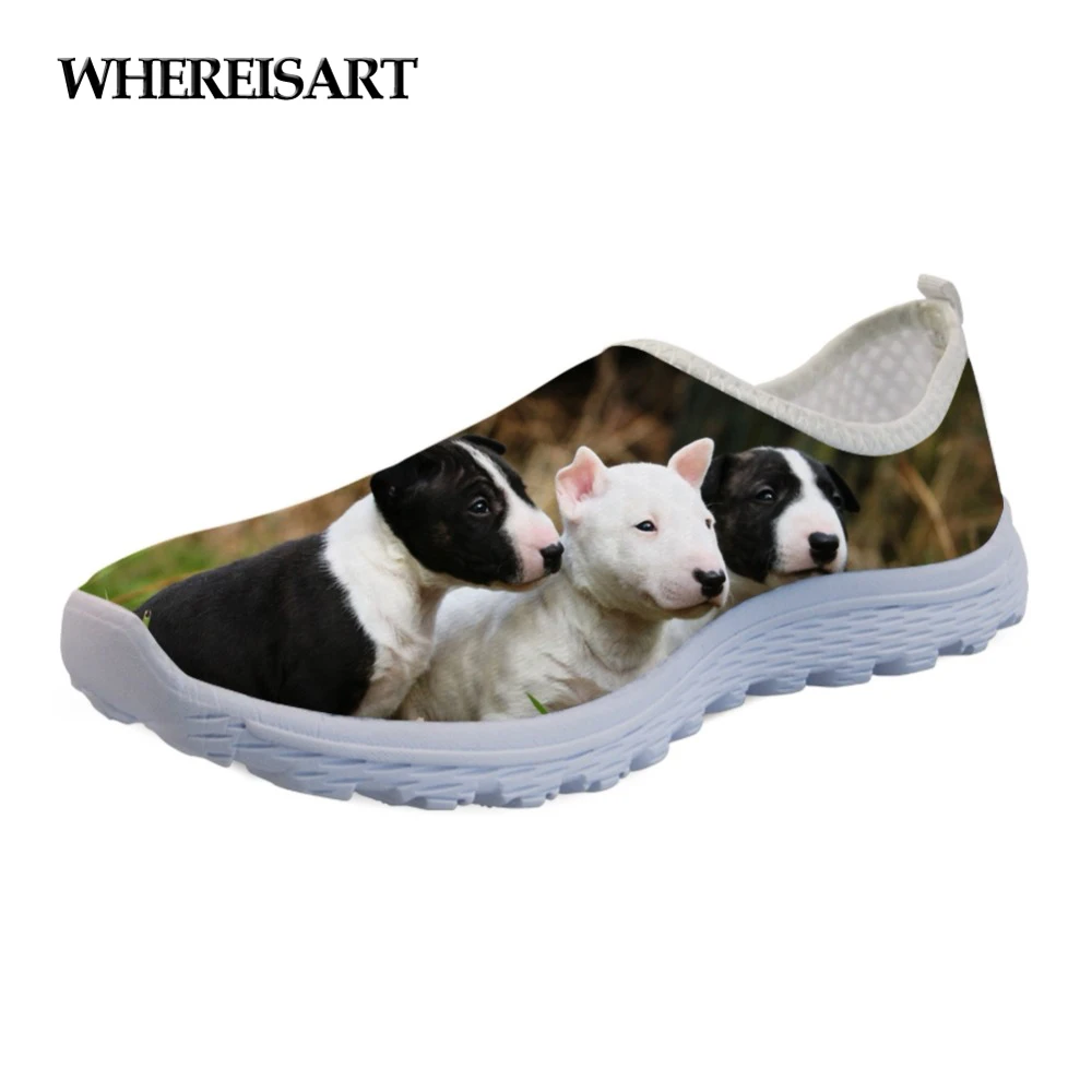 

WHEREISART Summer Flats Shoes Women 2019 Lovely Animal Bull Terrier Pattern Women's Comfortable Mesh Light Sneakers for Female