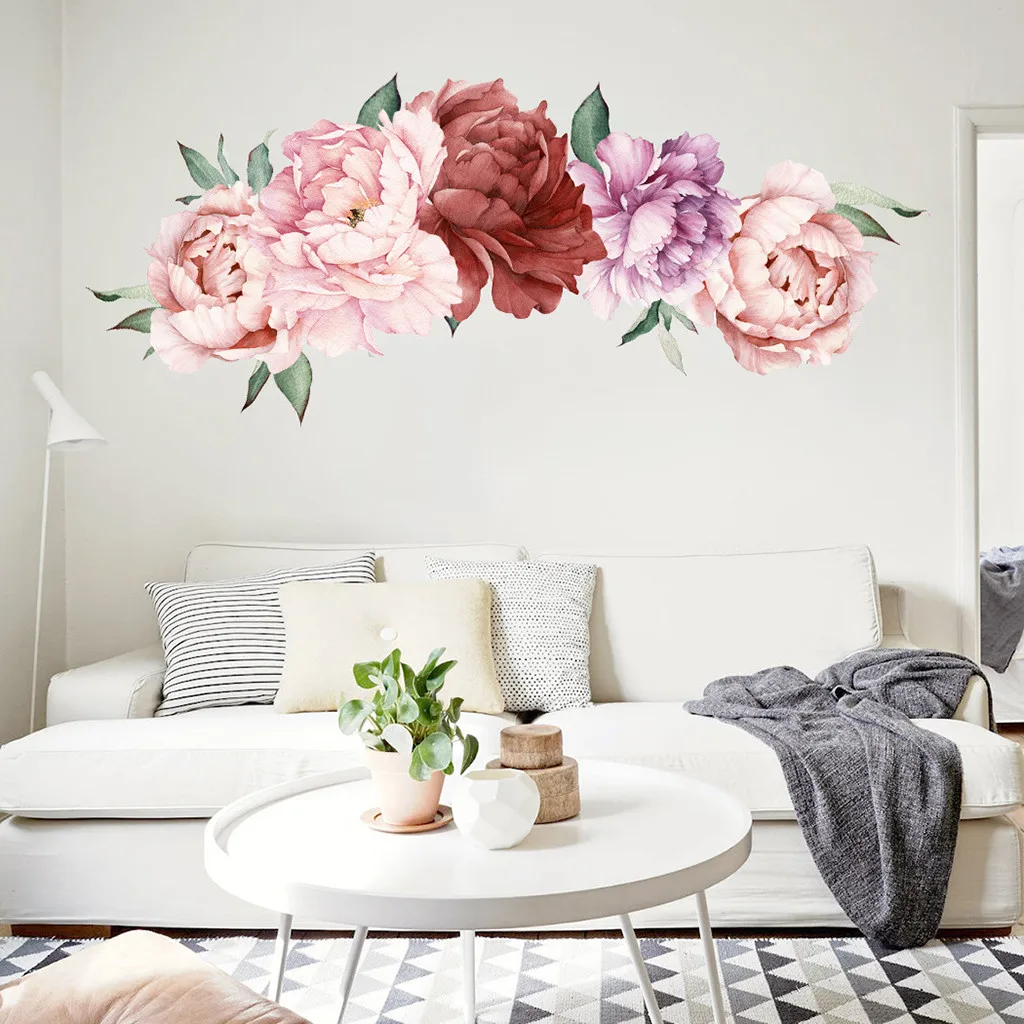 

Peony Rose Flowers Wall Sticker Art Nursery Decals Kids Room Home Decor Gift Retro Modern art living room adesivo de parede