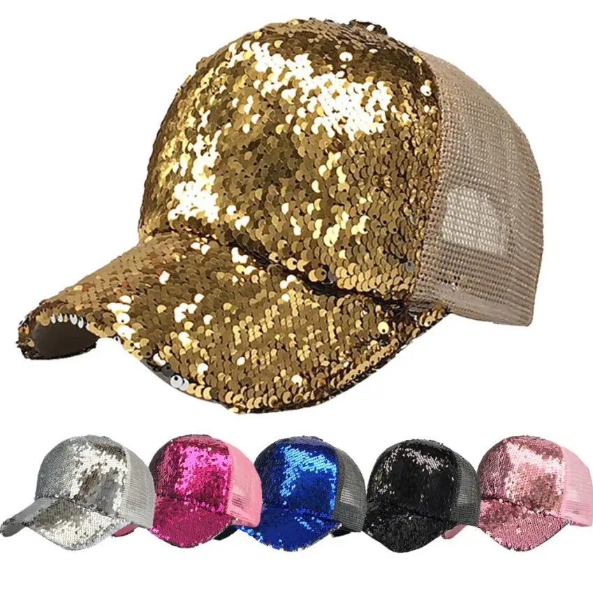 

NewWomen Ponytail Baseball Cap Sequins Shiny Messy Bun Snapback Hat Sun Caps baseball cap women cap women gorras mujer touca