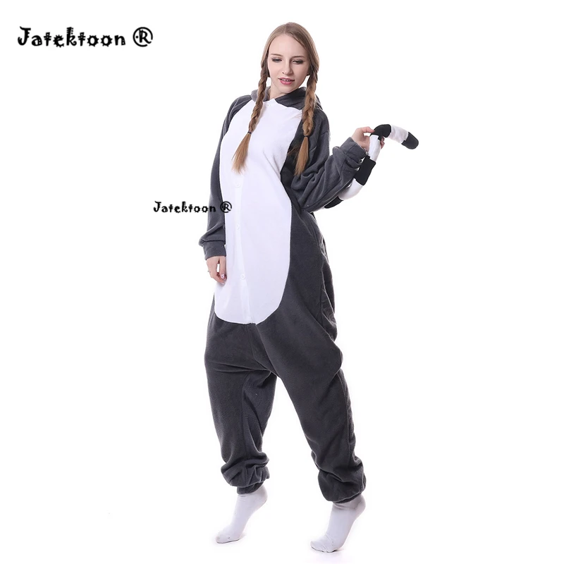 Милый чехол с животным узором Lemur длинный хвост обезьяна взрослых Onesie унисекс пижамы Хэллоуин костюмы для рождественской вечеринки