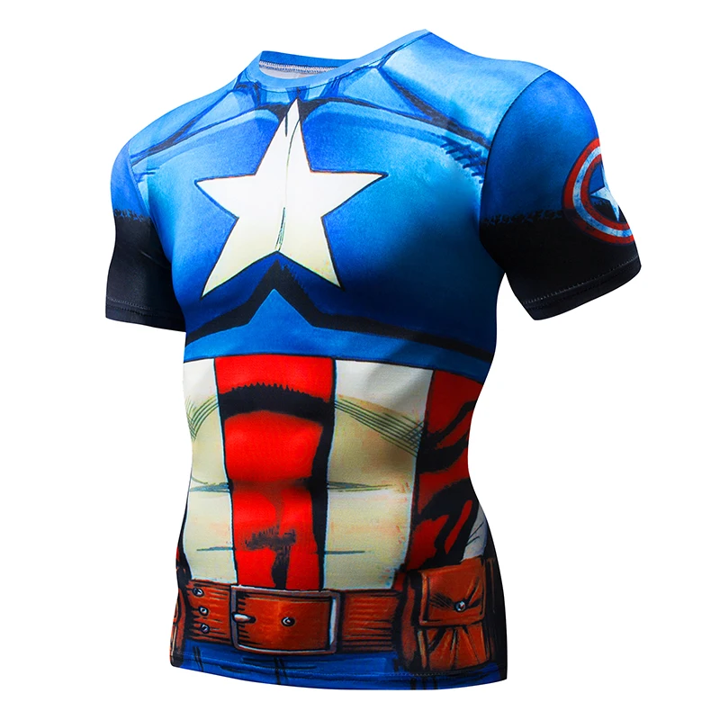

Captain America 3D Printed Jersey Mens Gym Fitness Compression Shirt Cycling Sports Base Layer Marvel Superman punisher clothing