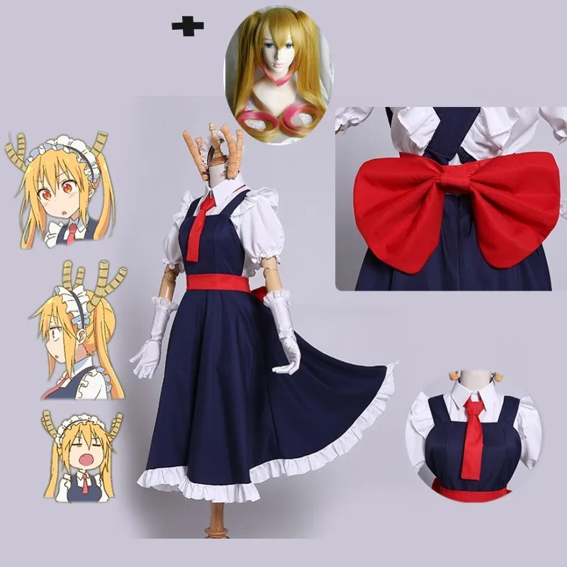 

Tohru Cosplay Clothing Wig Sets New Fashion Girls Anime Dress Miss Kobayashi's Dragon Maid Kanna Cosplay Costume For Women