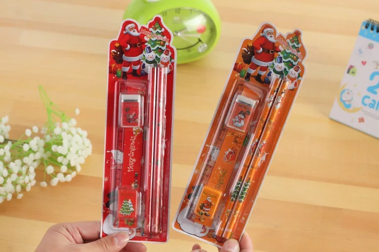 Новинка корейские Веселые канцелярские принадлежности с рождественской тематикой набор 5 в 1 карандаши и линейка ластик точилка для карандашей Санта Клаус подарки детям студентам