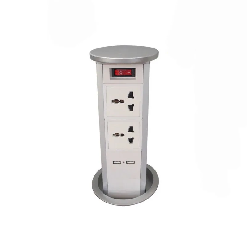 

Automatic Pneumatic air spring tabletop Pop up Socket with 2 Universal Power Sockets +2 USB Charger Ports +1 Switch socket