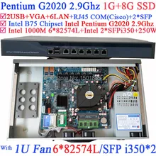 Ethernet router 1U Firewall with 6 1000M 82574L Gigabit Nics 2 i350 SFP ports Intel Pentium