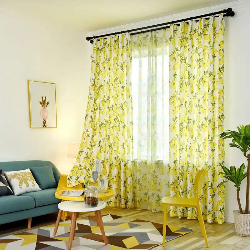 Fresh Yellow Lemon Print Kitchen Curtains For Children S Bedroom