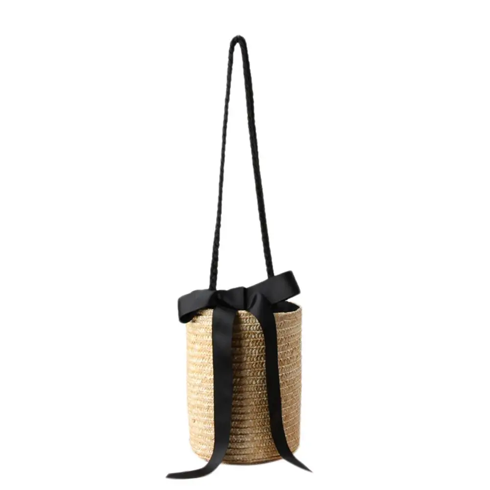 

New Bucket-shaped Cute Straw Messenger bag Knitted Flower Beach Storage Bag for Straw bag Totes Fashion Woven Shoulder Bag