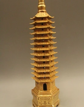 

13" China Buddhism Bronze Nine layer Wen Chang Stupa Pagoda Tower Statue