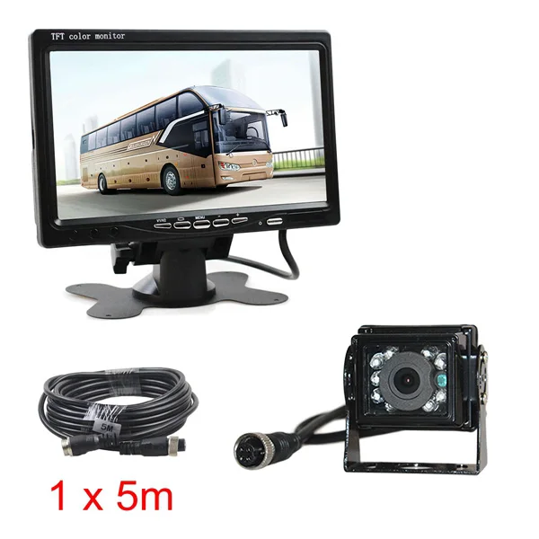 DIYKIT DC 12 V-24 V " TFT lcd резервный автомобильный монитор+ 4pin IR ночного видения CCD камера заднего вида для автобуса домашнее судно грузовик - Название цвета: 5m