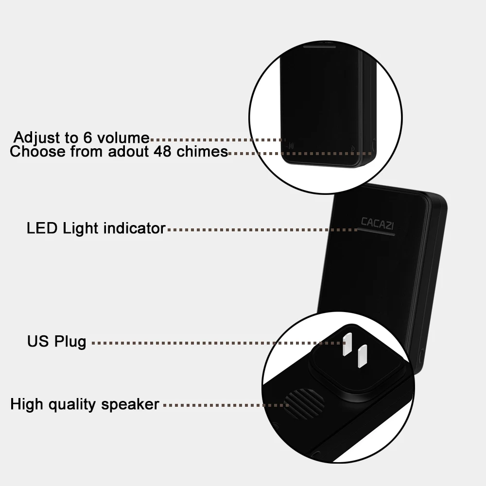 CACAZI Self-powered Waterproof Wireless Doorbell No Battery LED Light 200M Home Cordless Bell EU Plug 1 2 Button 1 2 Receiver CACAZI Self-powered Waterproof Wireless Doorbell No Battery LED Light 200M Home Cordless Bell EU Plug 1 2 Button 1 2 Receiver