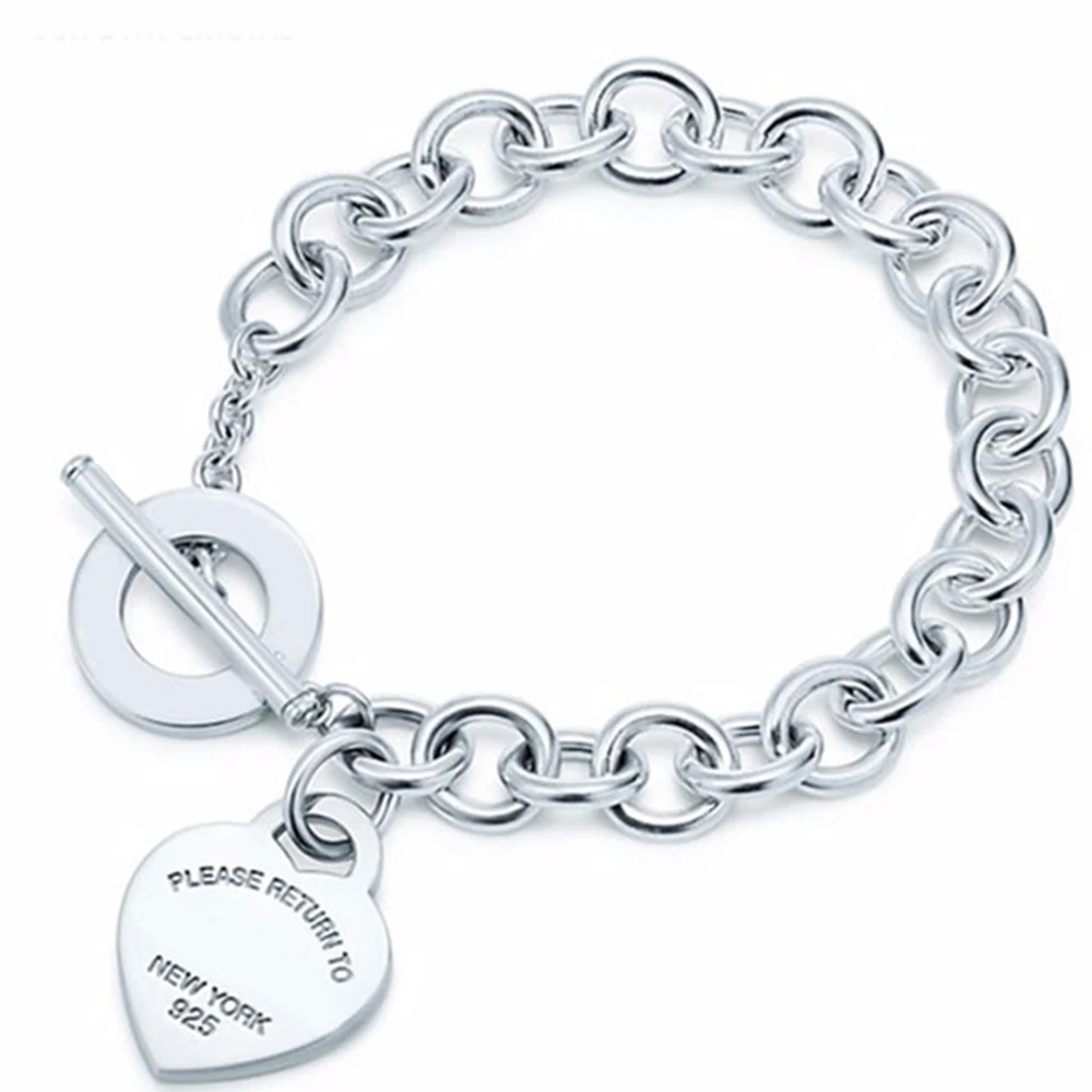 

Please return NY TF 100% 925 Sterling Silver Genuine Charm Classic Logo Heart Chain Bracelet Love Bow Snake Chain Gift Jewelry