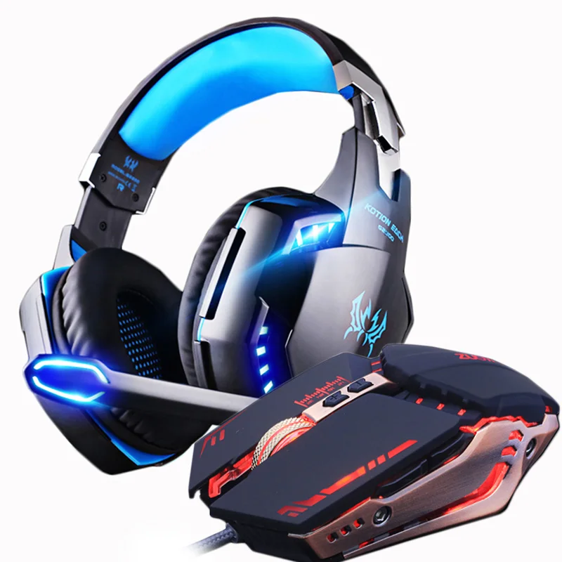

Gaming Headset and Gaming Mouse 4000 DPI Adjustable Stereo Gamer Headphones Earphone + Gamer Mice LED Light Wired USB for PC