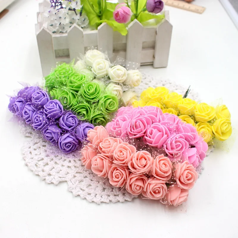 

12pcs Foam Lace Rose Handmake Artificial Flower Bouquet For Wedding Decoration DIY Scrapbooking Decorative Wreath Fake Flowers