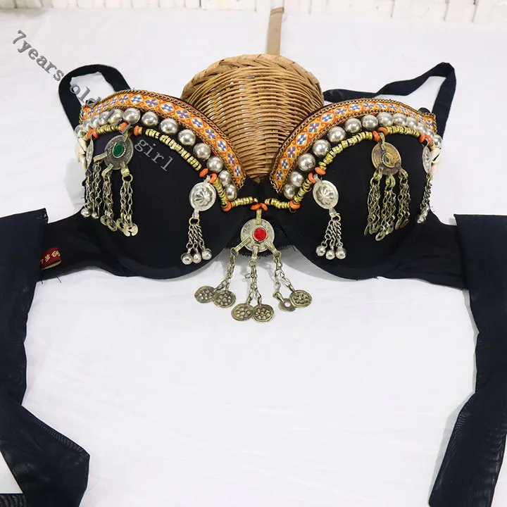 

Black tribal bra, tribal fusion bra, sexy bra,ATS belly dance bra B01