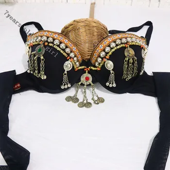 

Black tribal bra, tribal fusion bra, sexy bra,ATS belly dance bra B01