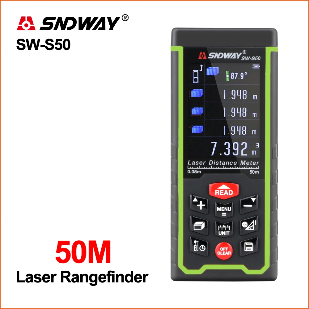 SNDWAY Laser Rangefinder Hunting Digital Mini Handheld Portable Range Finder USB Recharge Colorful Screen Laser Distance Meter