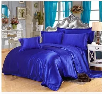 

Solid Royal blue Silk bedding set satin Sheets Super king size queen full twin quilt duvet cover fitted bed sheet bedspread 5pcs
