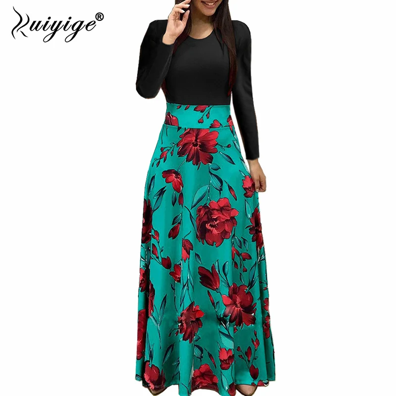Ruiyige Women Autumn Clothes Vintage Flower Maxi Dress Floral Print Long Sleeve Elegant Long Party Dresses 2018 Vestido Feminino Dresses