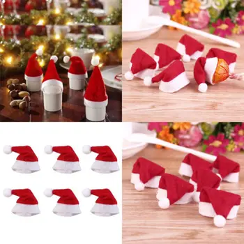 

10pcs XMAS Mini Christmas Santa Claus Cap Wine Bottle Cover Hat Lollipop Top Lot Party Dinner Decor Gifts