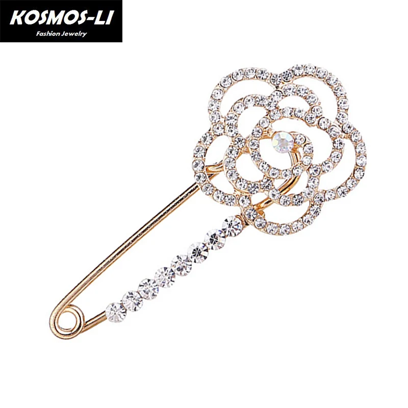 

1 Pc Charm Large Durable Rose Gold Crystal Metal Brooch Safety Rhinestone Brooch Pins Scarves Collar Sweater Neck Brooch Pins