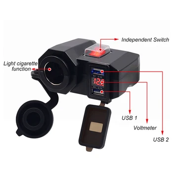 

Motorcycle Cigarette Lighter Socket Outlet Dual USB Charger W/LED Voltmeter 2.1A