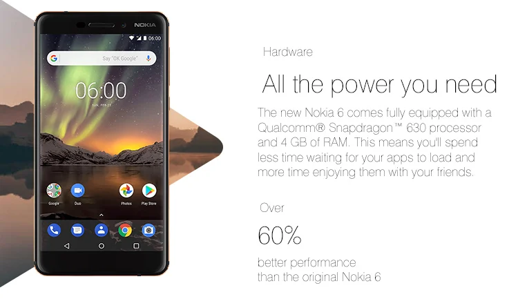 Stock in Europe New NOKIA 6 4GB RAM 64GB ROM Qualcomm Snapdragon 630 2.2GHz Octa Core 5.5 Inch 2.5D IPS Corning Gorilla Glass FHD Screen Dual Camera Android 7.1 4G LTE Smartphone