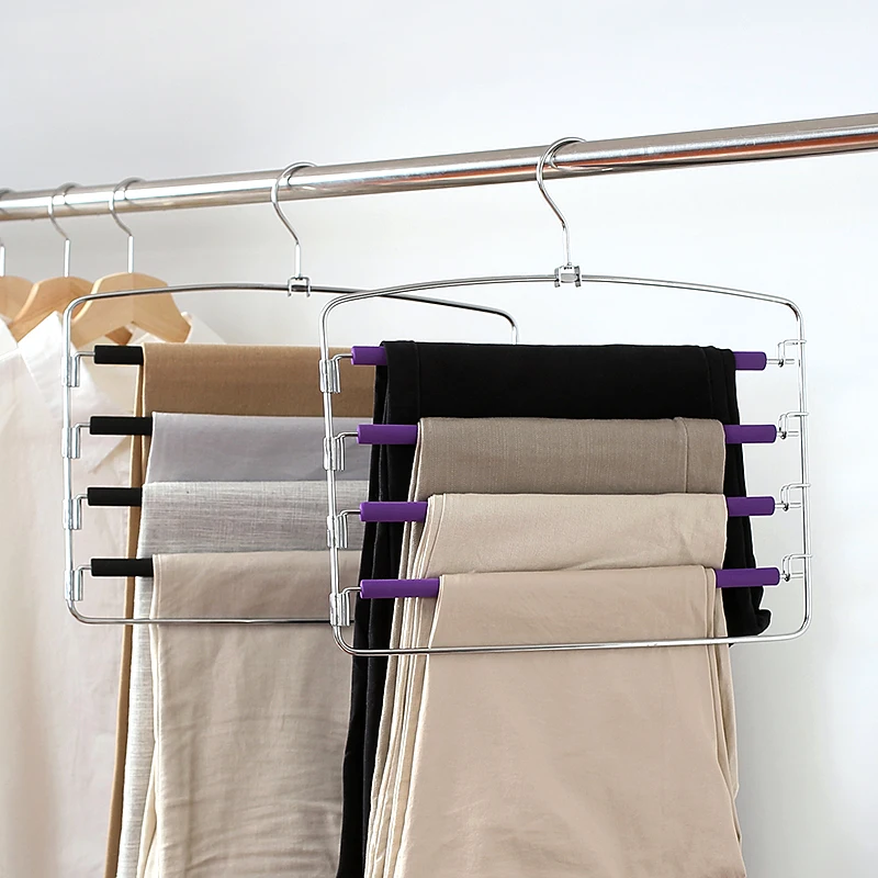 

Sponge antiskid multilayer trousers hangers Stainless steel multi-function pants hanger home orgainzer