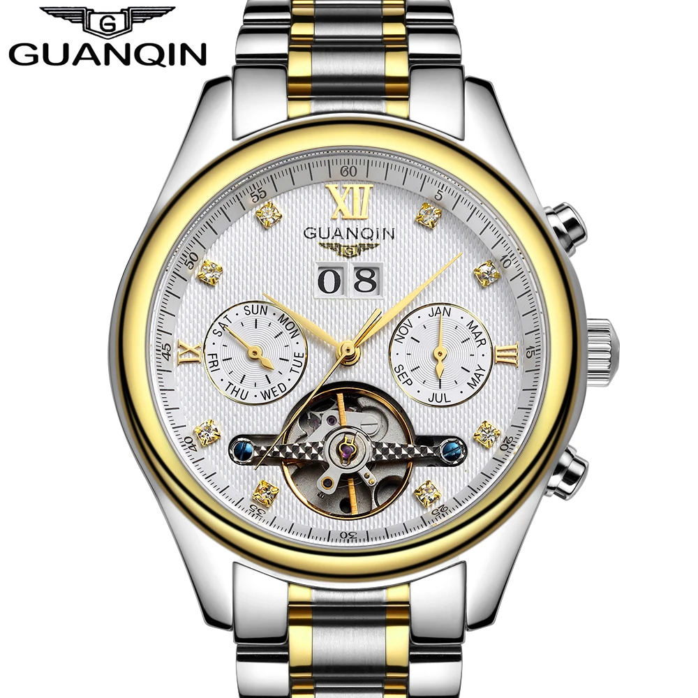 2016 GUANQIN Tourbillon Механические Часы Мужчины Люксовый Бренд Сапфир Водонепроницаемый