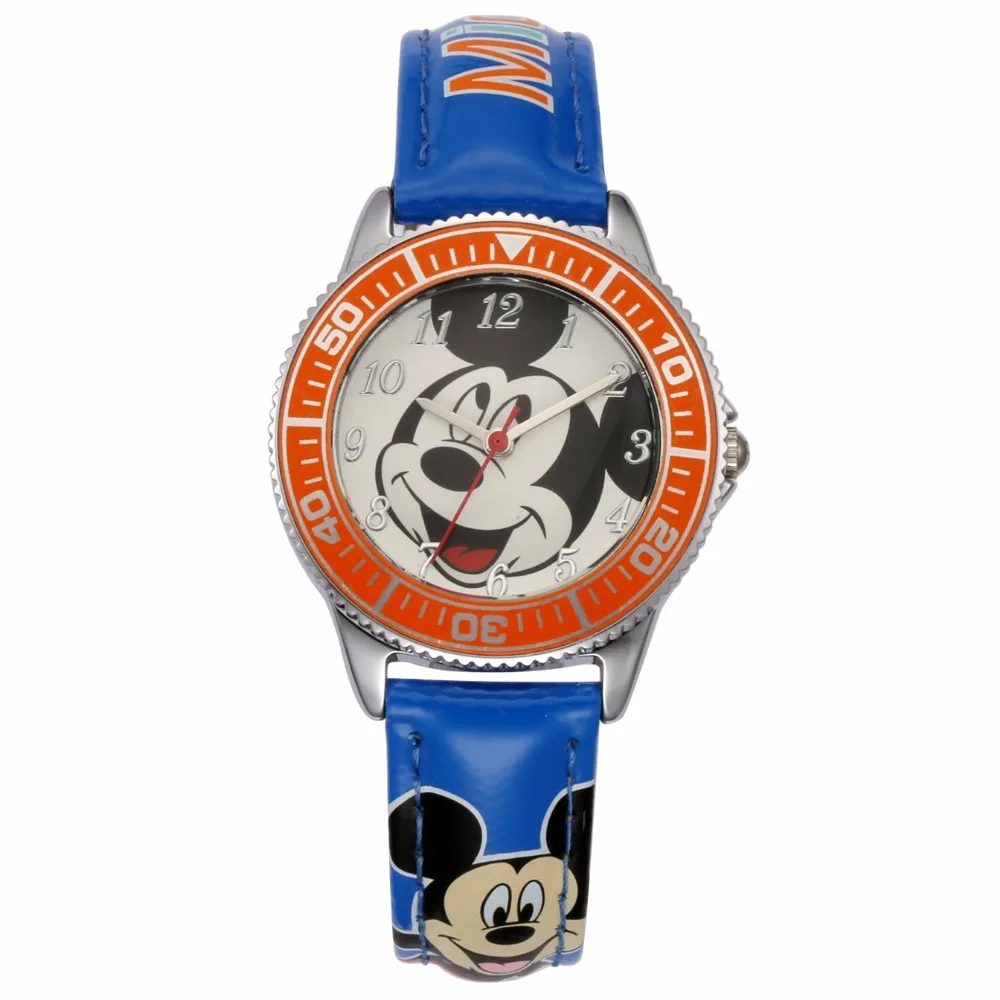 Оригинальные детские часы Disney с Микки Маусом кожаные кварцевые для мальчиков и