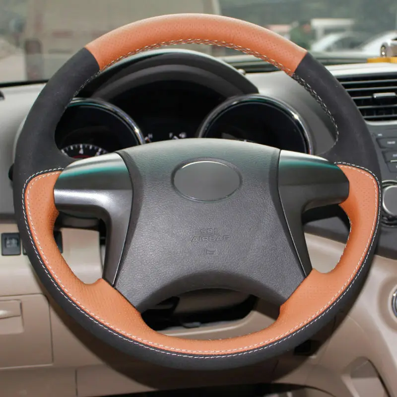 

Top Leather Steering Wheel Hand-stitch on Wrap Cover For Toyota Highlander