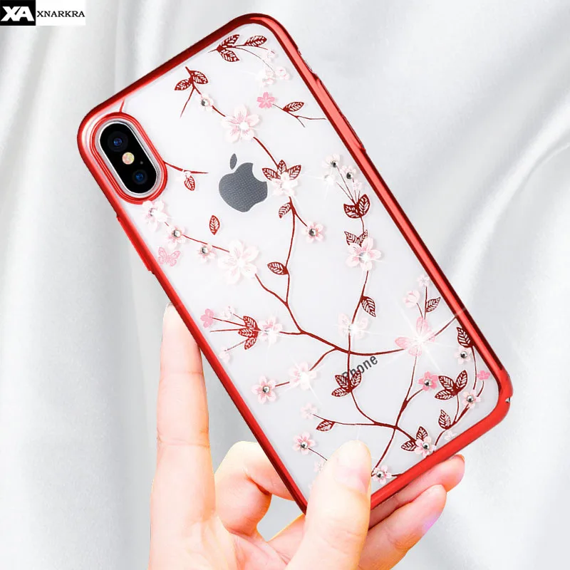 

Luxury Diamond Plating Clear Phone Case For iphone XS MAX XR X 10 Slim Transparent Flower Design Cover For iPhone 8 7 6 6S Plus