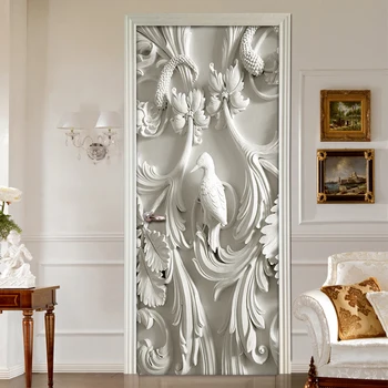 

European Style 3D Stereoscopic Embossed Bird Branches Murals Wallpaper For Living Room Bedroom Door Sticker Self-adhesive Mural