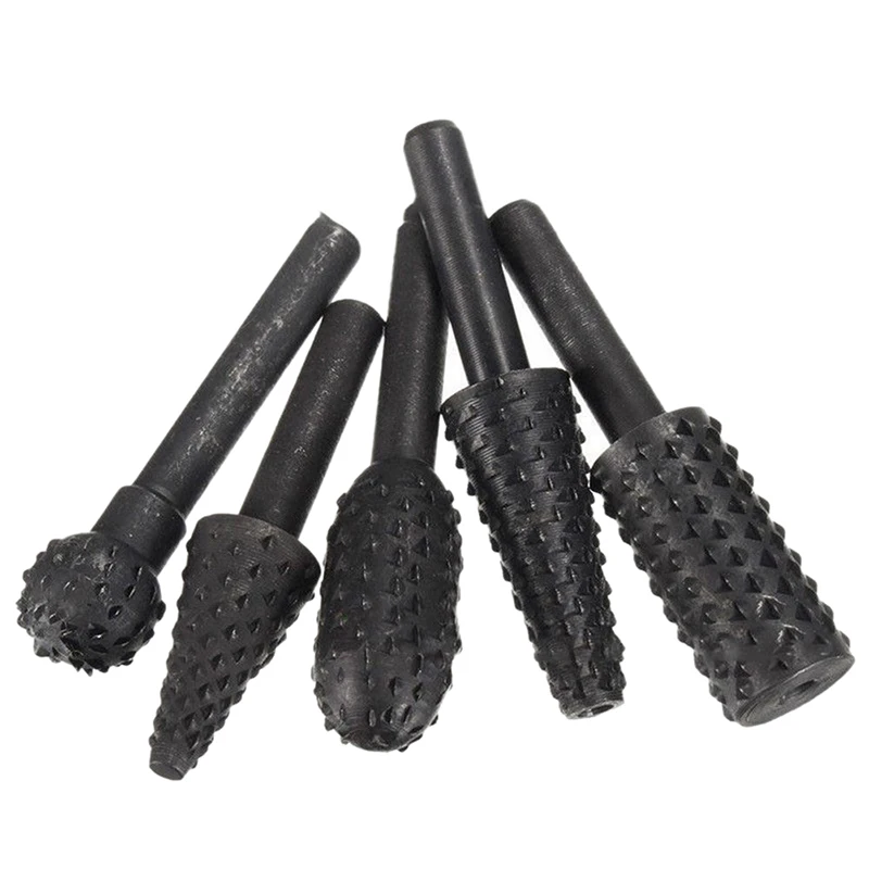 

5pcs Wood Rasp File Drill Bits Rotary Rasp Set for Woodworking Carving Artifact Tool 6.35mm(1/4")round shank Rotary Burr Set