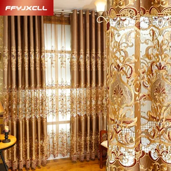 

Semi-shading Luxury Europe Embroidered Floral Curtain Window For living Room Bedroom Tulle Treatment Drapes Home Decor