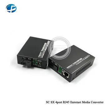 

1 pair 10/100Mbps Fiber Optic Media Converter Single Mode SC SX 4 port RJ45 Enternet Media converter 1310/1550nm CE,ROHS,FC,ISO