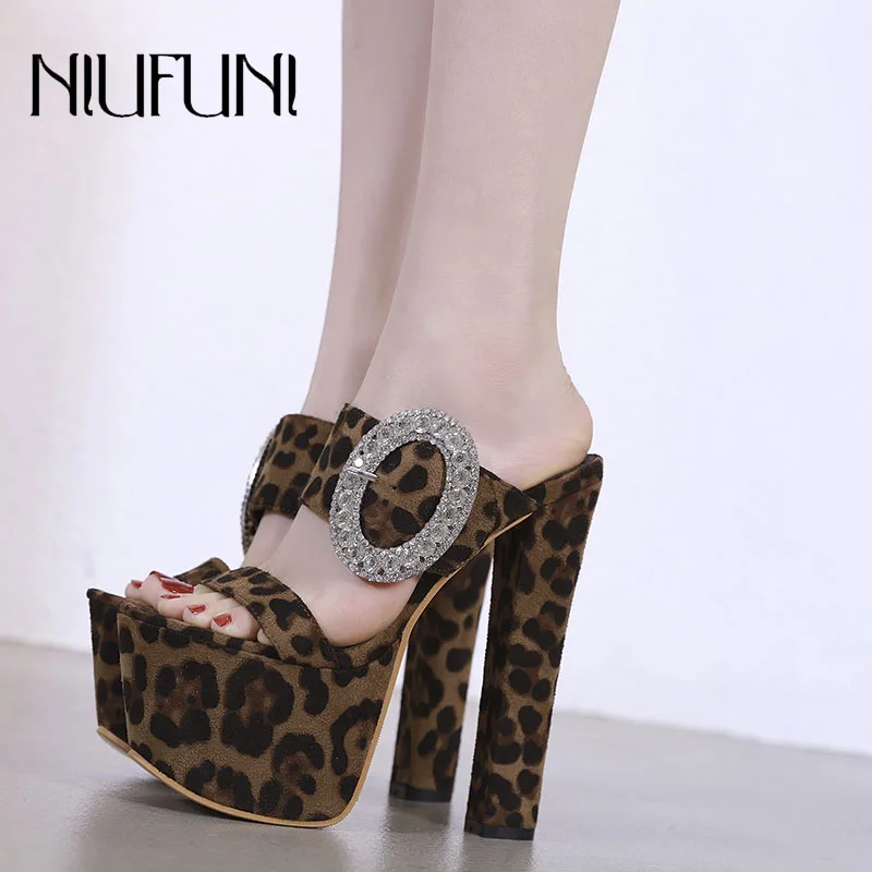 

Sexy Buckle Waterproof Platform Leopard Thick Heels Summer New Arrivals Women's Sandals Banquet Wedding Women's Shoes Ladies