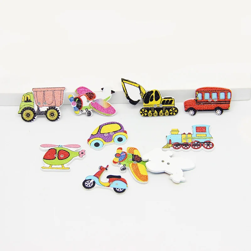 25pc míchat dřevěný maloval kreslený auto 2 děr knoflíků míchat conveyance způsob pro řemesel scrapbooking DIY šicí kůzle děti oblečení