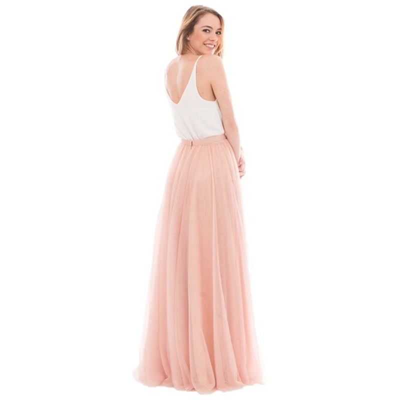 Динамичные персиковые розовые длинные тюлевые юбки для подружки невесты на свадьбу, на молнии, стильная юбка-пачка для женщин, изготовленная на заказ, высокое качество