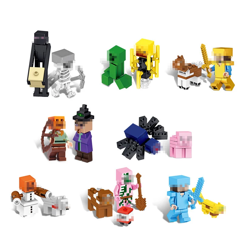 Legoings Building Blocks Zombies Skeleton Compatible LegoINGly Minecrafted Steve Alex Action Figure Bricks Set Toys For Children