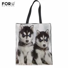 FORUDESIGNS/Женская хлопчатобумажная сумка с забавным животным дизайном, сумки с милым принтом собаки хаски, Женская продуктовая сумка, многоразовая эко-тканевая сумка