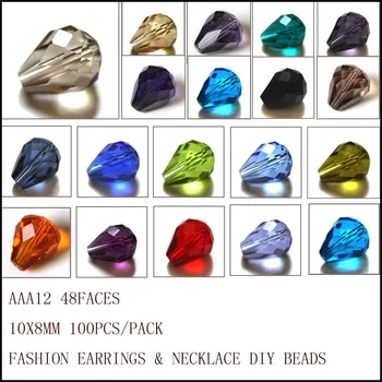 

100pcs/lot Crystal Glass Pear Shape Beads 10x8mm Colorful DIY Beads Jewelry Earring/Necklace Making AAA