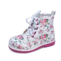 Милые ботинки из искусственной кожи с цветочным декором для маленьких девочек, сезон весна-осень, непромокаемая ортопедическая обувь на