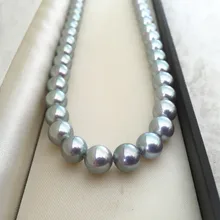 Women Gift word 925 Sterling silver real Natural Akoya Grey Pearl Necklace to basic circle