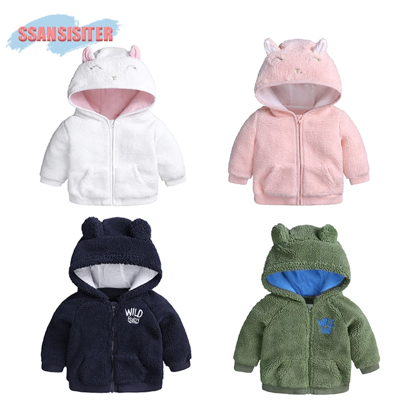 Plus Velvet Cartoon Ears Toddler Hooded Coats Girls Boys Baby Infant