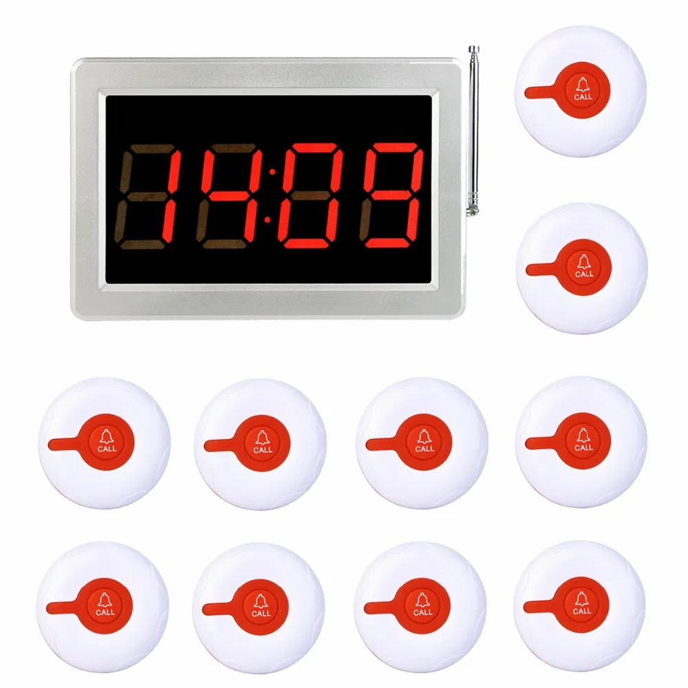 

999 Channel RF Wireless Waiter Calling System For Restaurant Service Pager System 1 Receiver Host + 10 Call Button F3287B