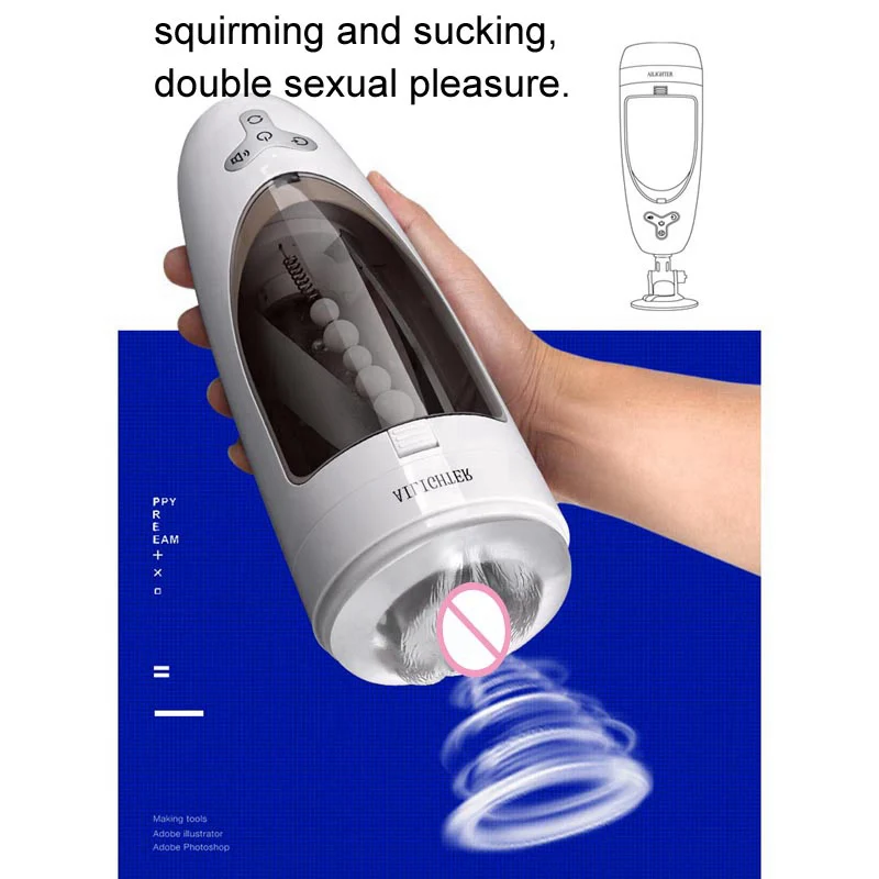 Powerful Sucking Male Masturbator Beads Squirming Penis Massager Masturbation Cup Artificial Vagina Sex Machine Sex Toys for Men