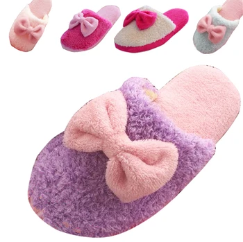 

Winter Cute Women Cotton Slippers Lovely Rosette Ladies Warm Home Slippers Anti-Slip Indoor Shoes