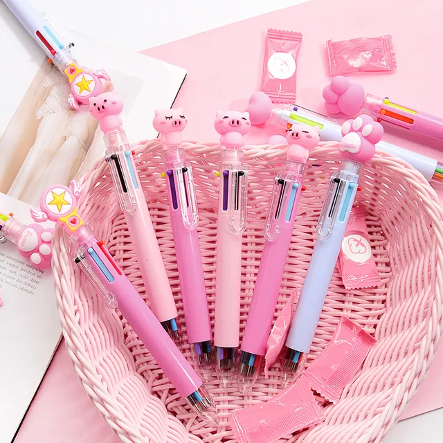 Novelty 6 Colors In 1 Love Heart Ballpoint Pen Silica Kawaii Ball Pen