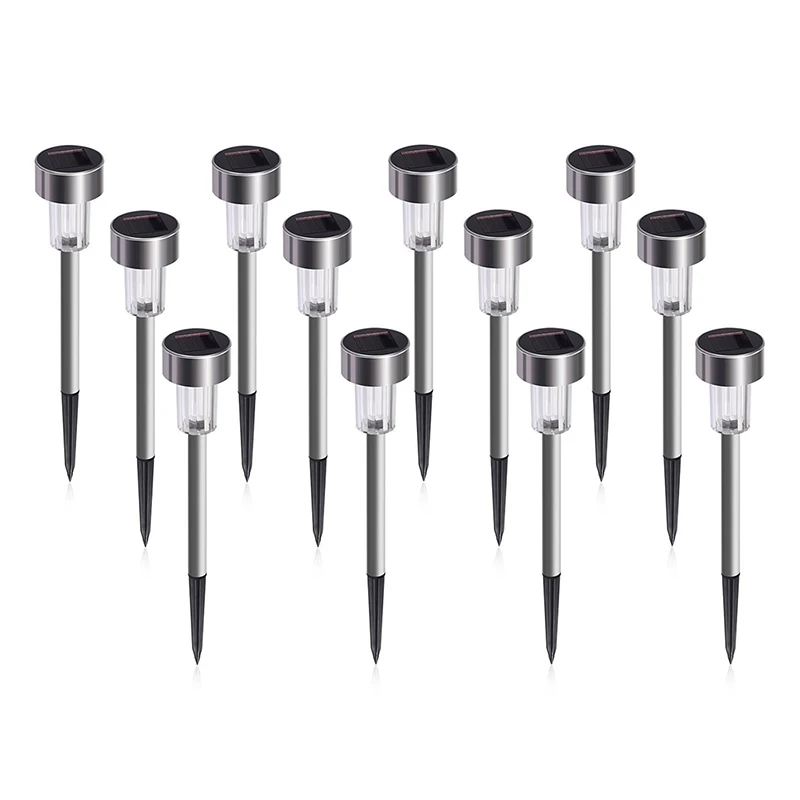 

New 12pcs Solar Garden Lights Outdoor, Solar Pathway Lights, Landscape Lighting for Lawn/Garden (Stainless Steel)